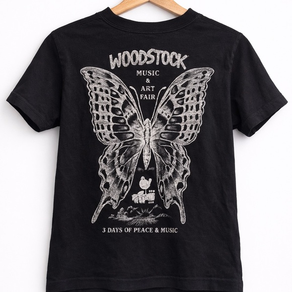 Other - Woodstock Butterfly Graphic Tee - Black with White Print